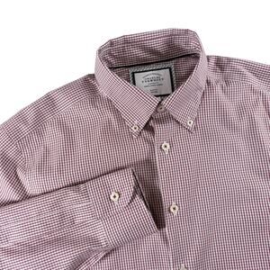 Men's Casual Button Down Shirt - Burgundy Checkered